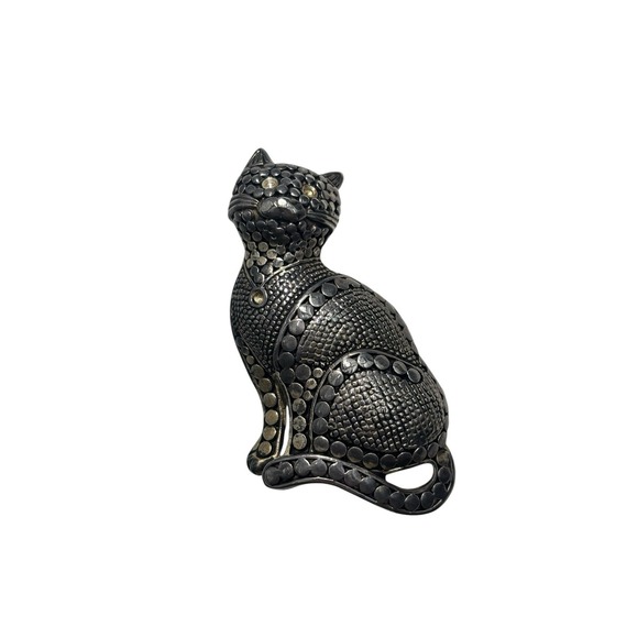 Jewelry - Vintage Silver Tone Textured Circular Pattern Kitty Cat Kitten Brooch Pin